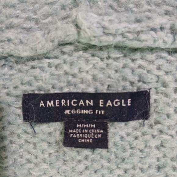 American Eagle Med JEGGING FIT Light Blue hooded Long-Sleeved Sweater Wool Blend - Picture 2 of 14
